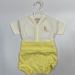 Vintage Tiny World Two Piece Kangaroo Yellow White Baby Outfit 6 Months NWOT 80s